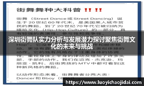 深圳街舞队实力分析与发展潜力探讨聚焦街舞文化的未来与挑战